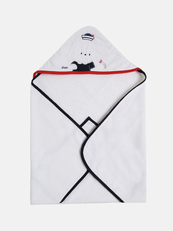 White and Red Hooded Bath Towel image number null